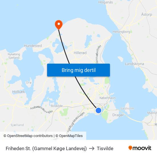 Friheden St. (Gammel Køge Landevej) to Tisvilde map