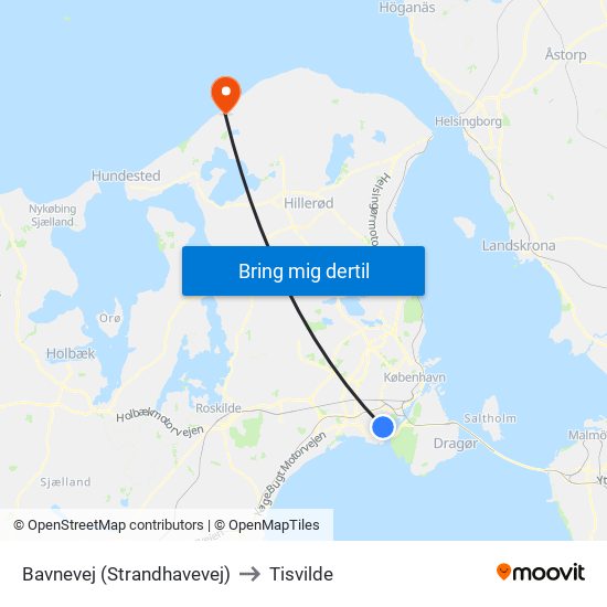 Bavnevej (Strandhavevej) to Tisvilde map