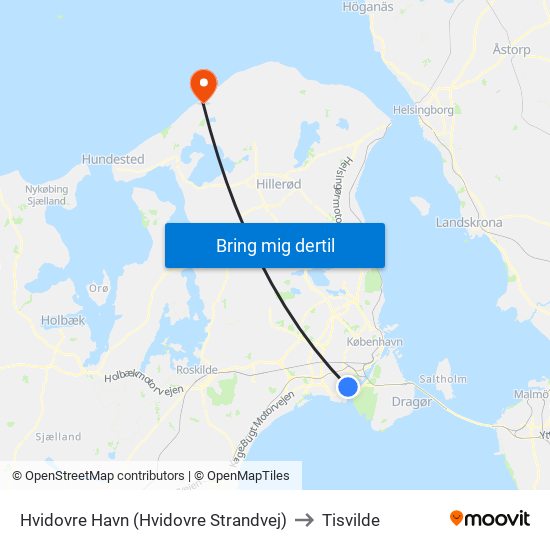 Hvidovre Havn (Hvidovre Strandvej) to Tisvilde map