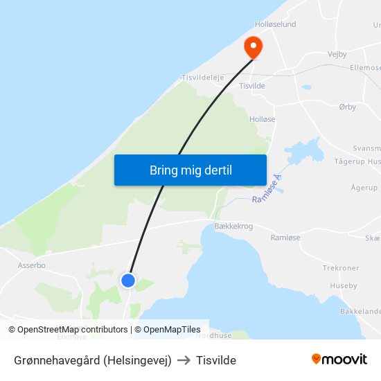 Grønnehavegård (Helsingevej) to Tisvilde map
