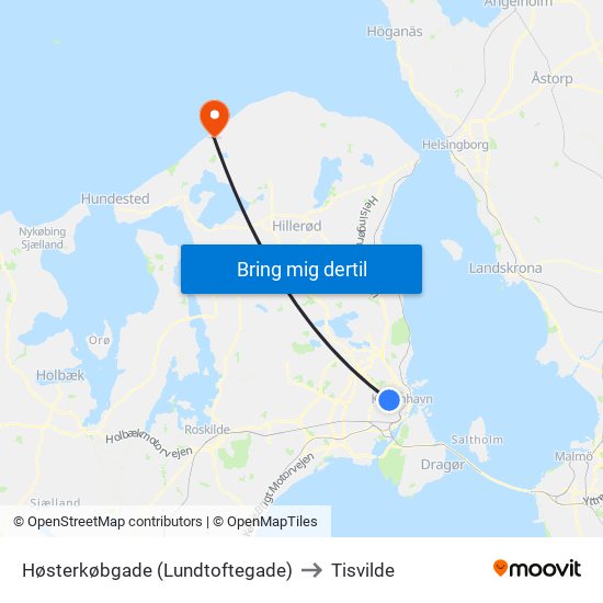 Høsterkøbgade (Lundtoftegade) to Tisvilde map