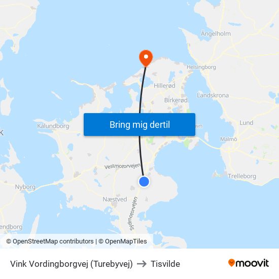 Vink Vordingborgvej (Turebyvej) to Tisvilde map
