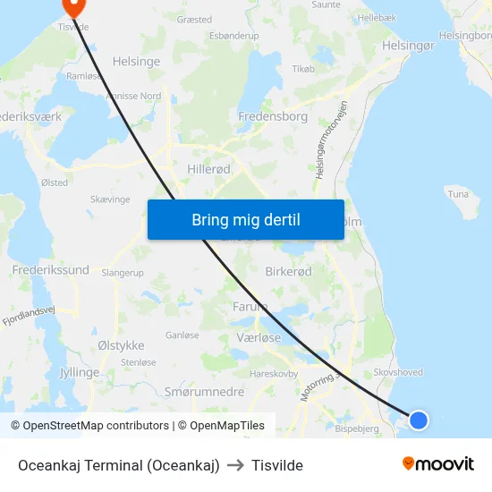 Oceankaj Terminal (Oceankaj) to Tisvilde map