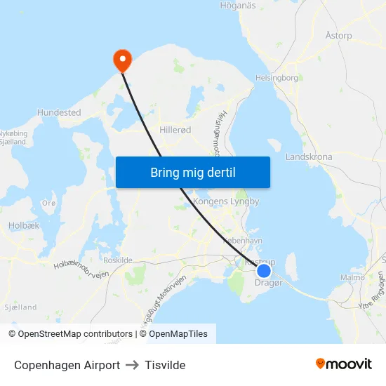 Copenhagen Airport to Tisvilde map