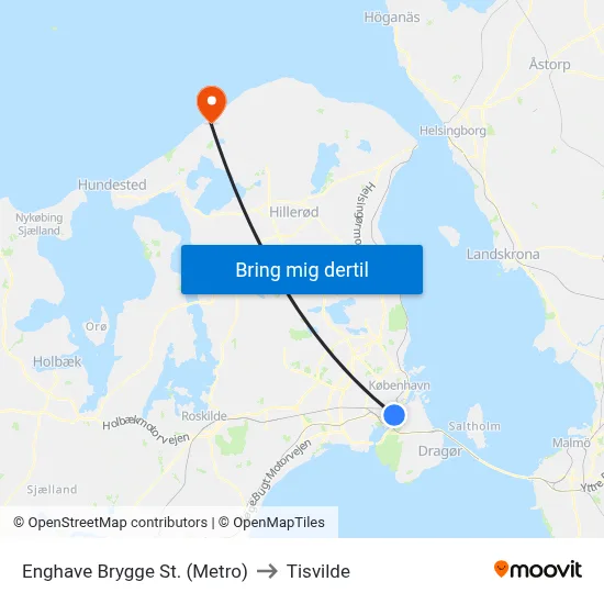 Enghave Brygge St. (Metro) to Tisvilde map