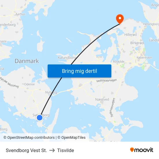 Svendborg Vest St. to Tisvilde map