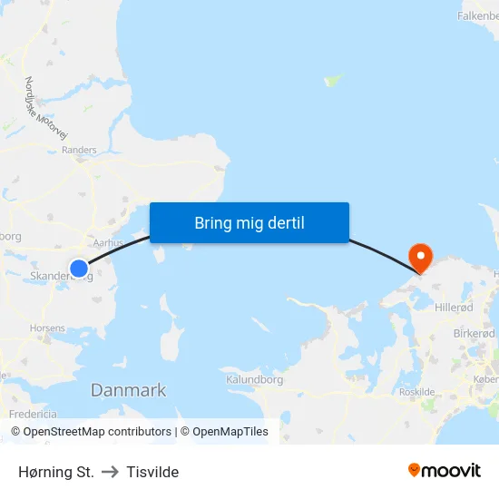 Hørning St. to Tisvilde map