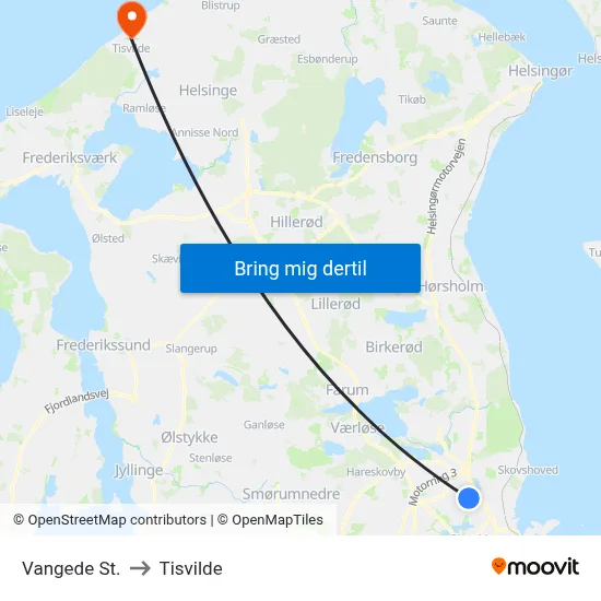 Vangede St. to Tisvilde map