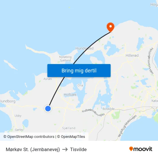Mørkøv St. (Jernbanevej) to Tisvilde map