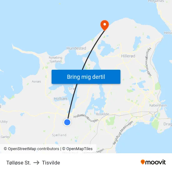 Tølløse St. to Tisvilde map