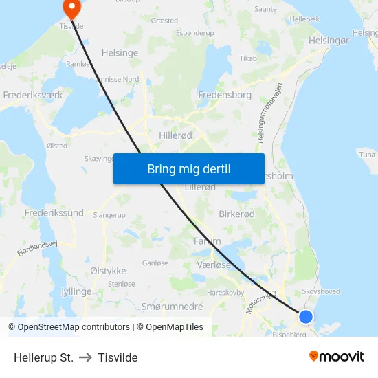 Hellerup St. to Tisvilde map