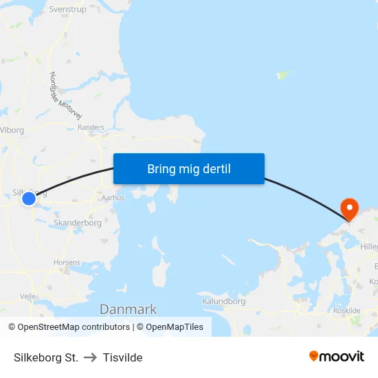 Silkeborg St. to Tisvilde map