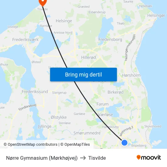 Nørre Gymnasium (Mørkhøjvej) to Tisvilde map