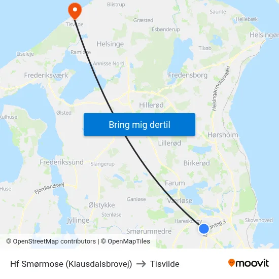 Hf Smørmose (Klausdalsbrovej) to Tisvilde map