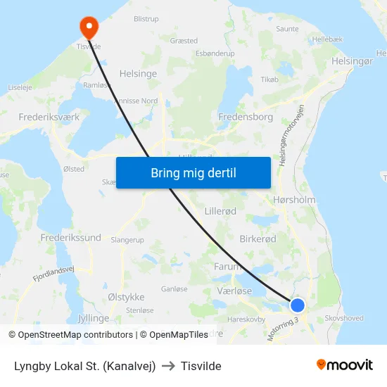 Lyngby Lokal St. (Kanalvej) to Tisvilde map