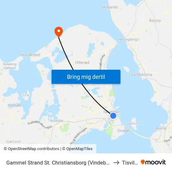 Gammel Strand St. Christiansborg (Vindebrogade) to Tisvilde map