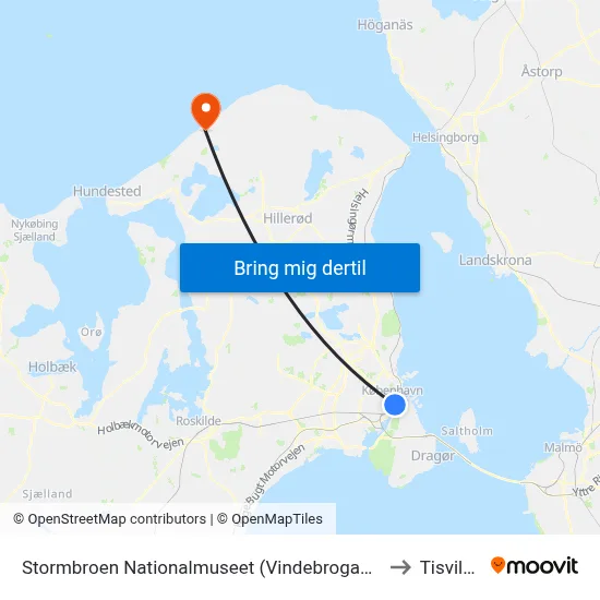 Stormbroen Nationalmuseet (Vindebrogade) to Tisvilde map