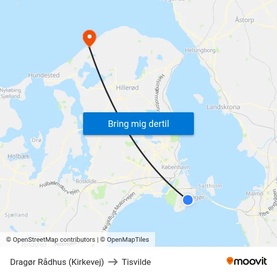 Dragør Rådhus (Kirkevej) to Tisvilde map
