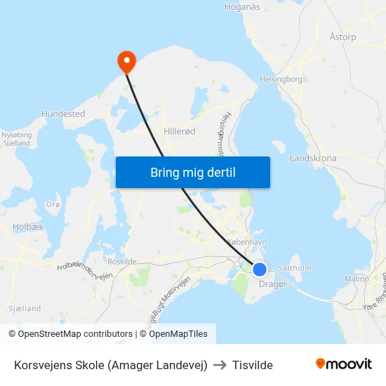Korsvejens Skole (Amager Landevej) to Tisvilde map