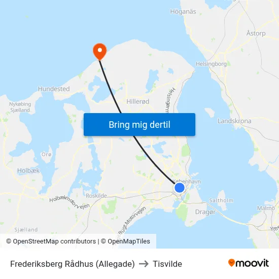 Frederiksberg Rådhus (Allegade) to Tisvilde map