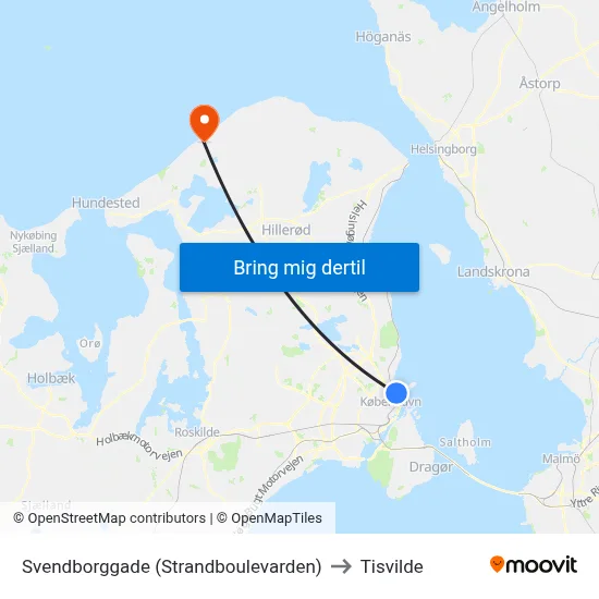Svendborggade (Strandboulevarden) to Tisvilde map