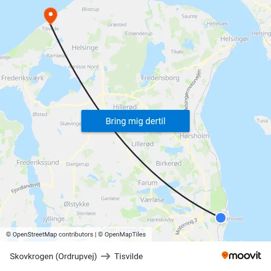 Skovkrogen (Ordrupvej) to Tisvilde map