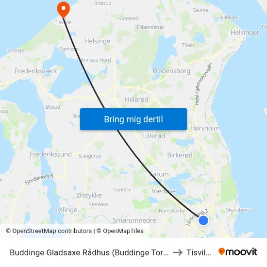 Buddinge Gladsaxe Rådhus (Buddinge Torv) to Tisvilde map