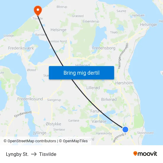 Lyngby St. to Tisvilde map