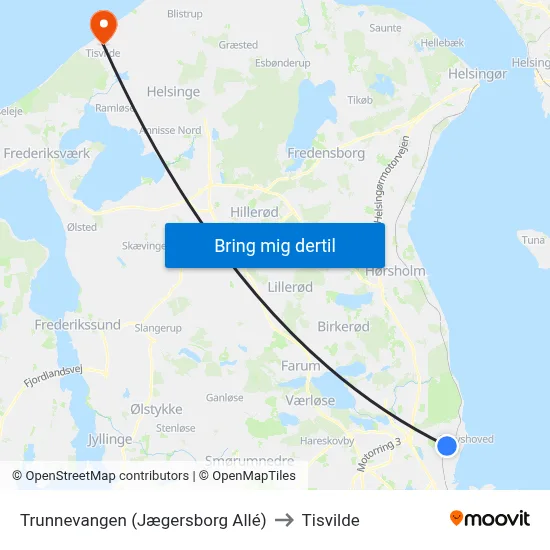Trunnevangen (Jægersborg Allé) to Tisvilde map