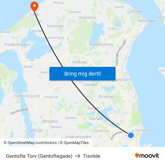 Gentofte Torv (Gentoftegade) to Tisvilde map
