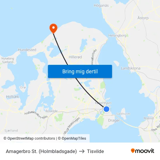 Amagerbro St. (Holmbladsgade) to Tisvilde map