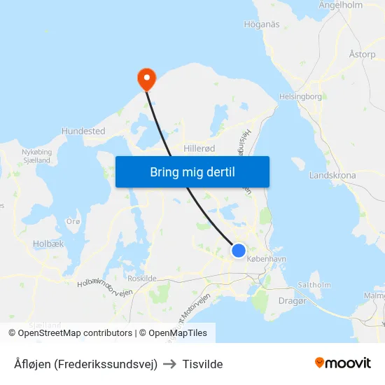 Åfløjen (Frederikssundsvej) to Tisvilde map
