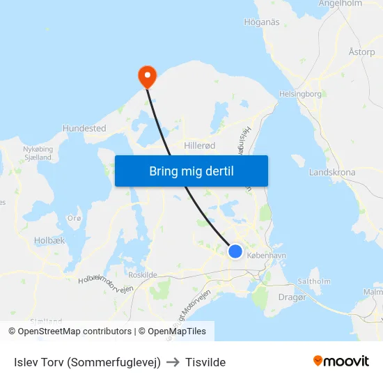 Islev Torv (Sommerfuglevej) to Tisvilde map