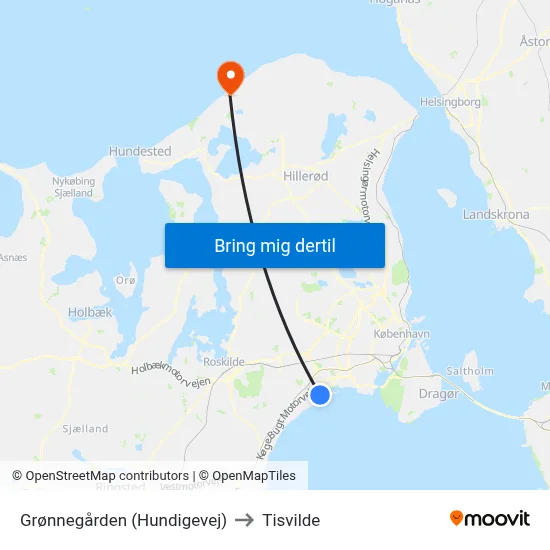 Grønnegården (Hundigevej) to Tisvilde map