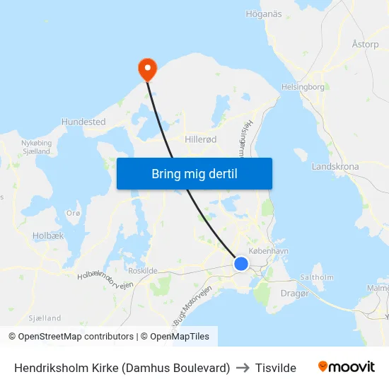 Hendriksholm Kirke (Damhus Boulevard) to Tisvilde map