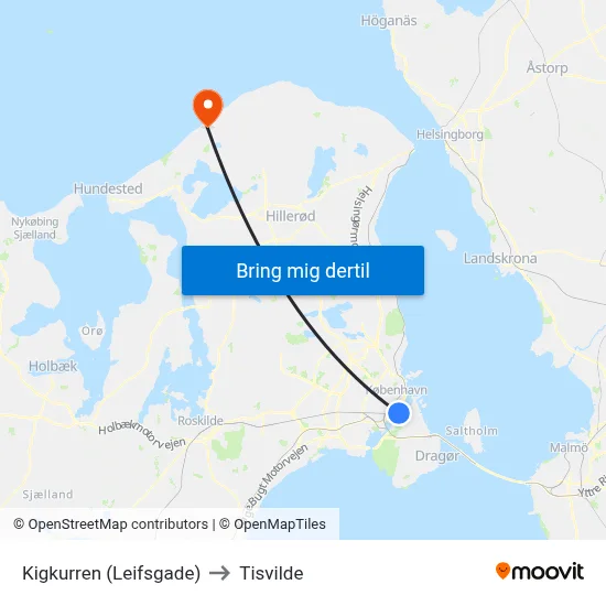 Kigkurren (Leifsgade) to Tisvilde map
