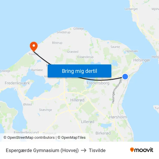 Espergærde Gymnasium (Hovvej) to Tisvilde map