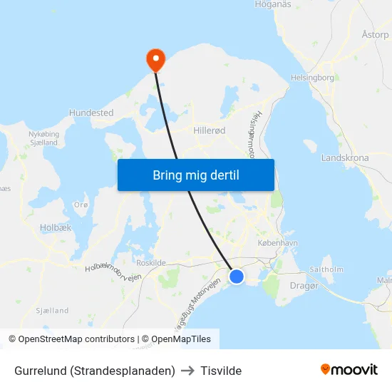 Gurrelund (Strandesplanaden) to Tisvilde map