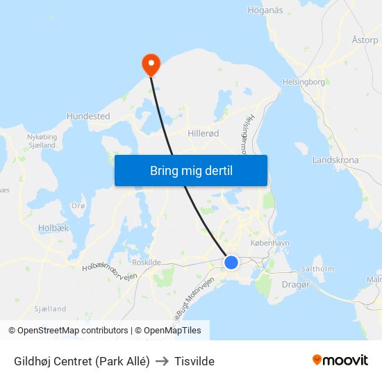 Gildhøj Centret (Park Allé) to Tisvilde map