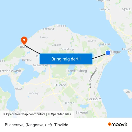 Blichersvej (Kingosvej) to Tisvilde map