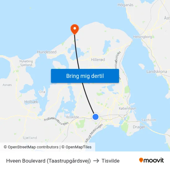 Hveen Boulevard (Taastrupgårdsvej) to Tisvilde map
