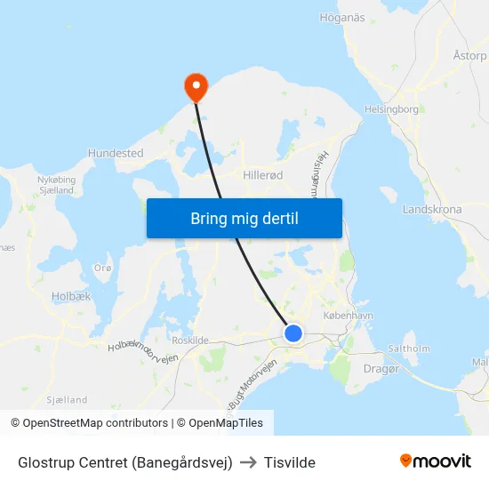 Glostrup Centret (Banegårdsvej) to Tisvilde map