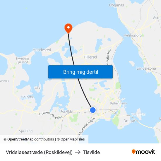 Vridsløsestræde (Roskildevej) to Tisvilde map
