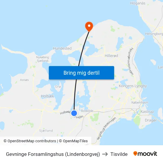 Gevninge Forsamlingshus (Lindenborgvej) to Tisvilde map