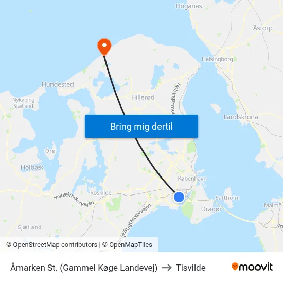 Åmarken St. (Gammel Køge Landevej) to Tisvilde map