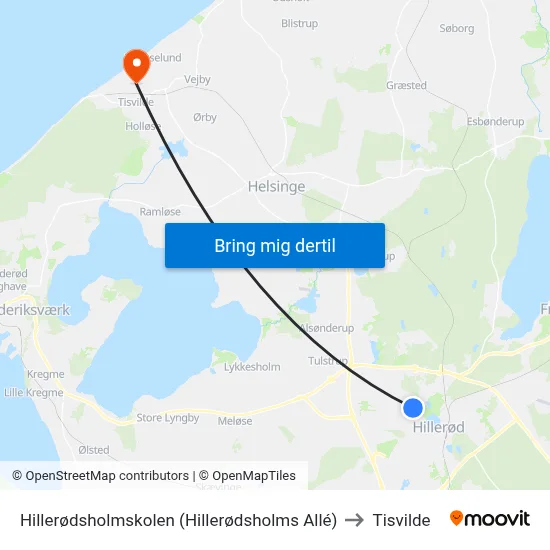 Hillerødsholmskolen (Hillerødsholms Allé) to Tisvilde map