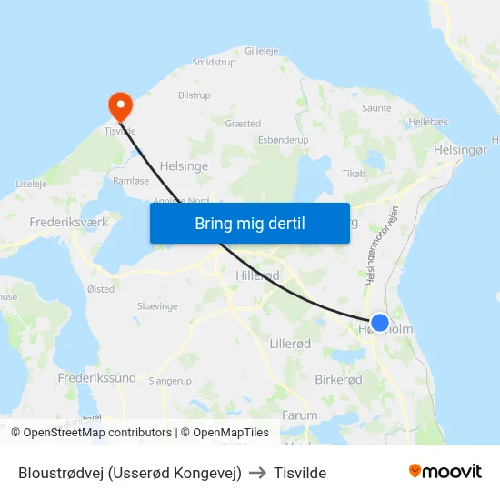 Bloustrødvej (Usserød Kongevej) to Tisvilde map