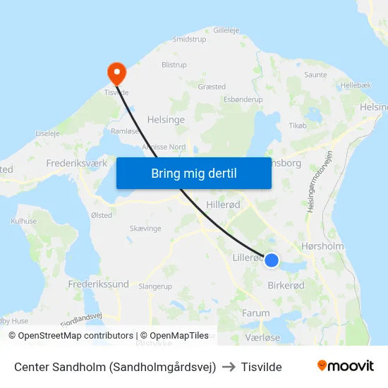 Center Sandholm (Sandholmgårdsvej) to Tisvilde map