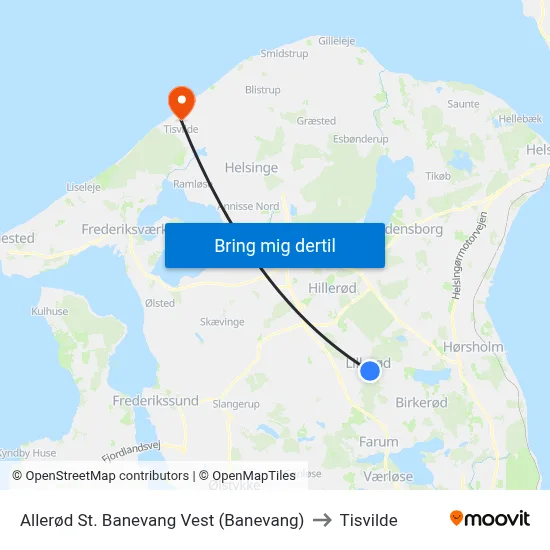 Allerød St. Banevang Vest (Banevang) to Tisvilde map