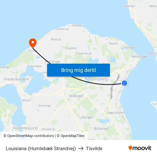 Louisiana (Humlebæk Strandvej) to Tisvilde map